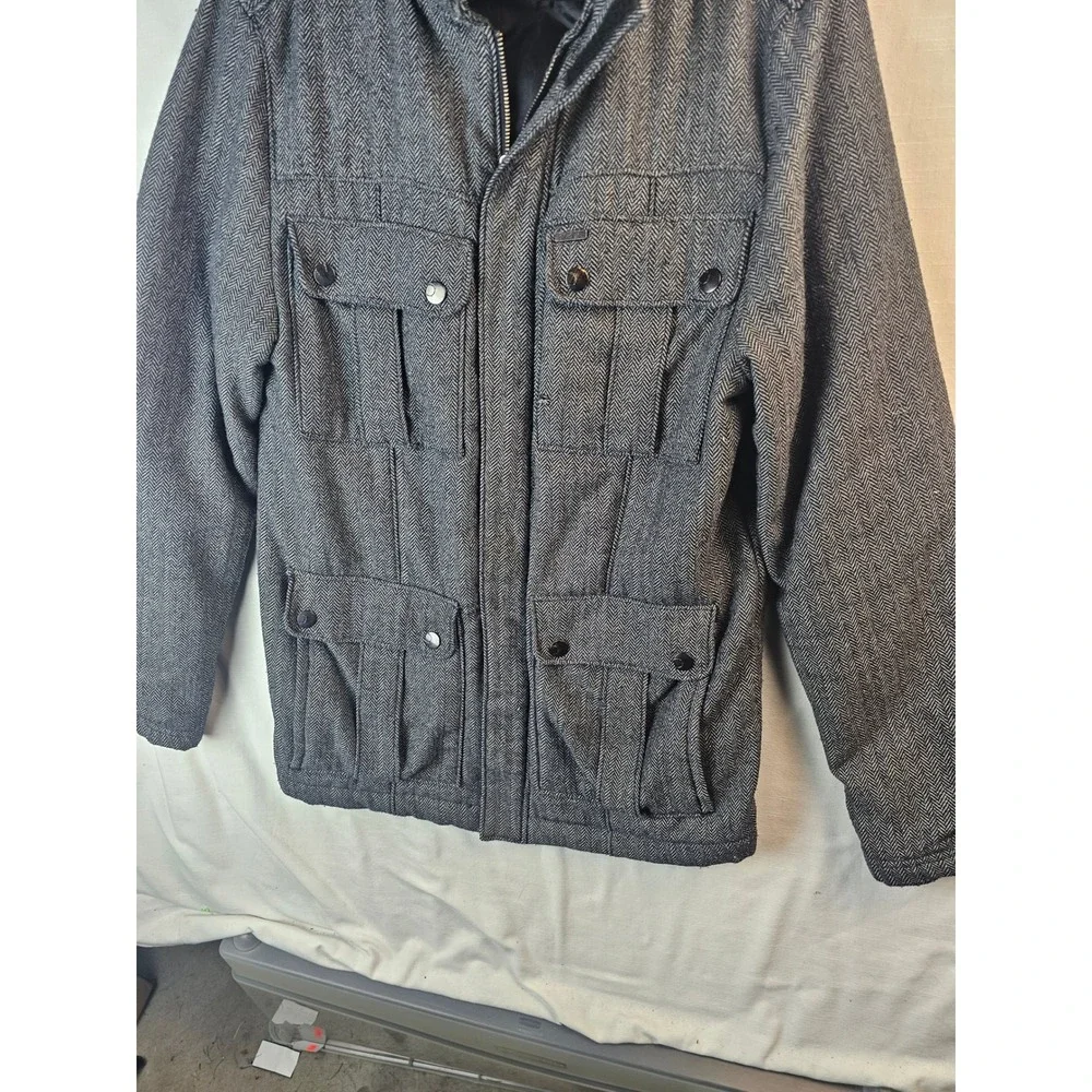 Empyre Mens Grey Herringbone Field Jacket Military Cargo Coat Medium RN96371
